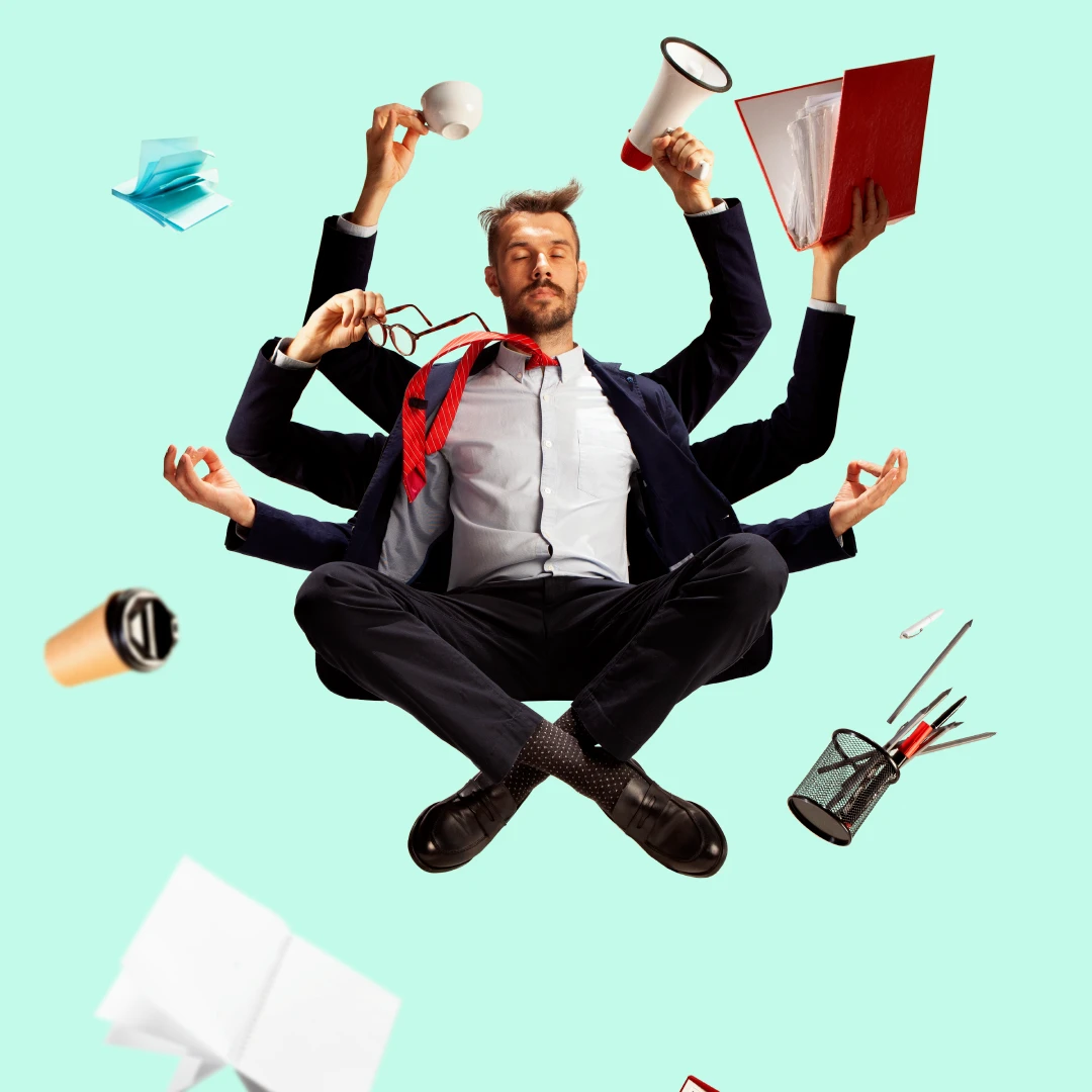 Invisible automations that free up 8 hours of repetitive work per week. Multitasking person getting rid of doing all the jobs alone thanks to automations with n8n.