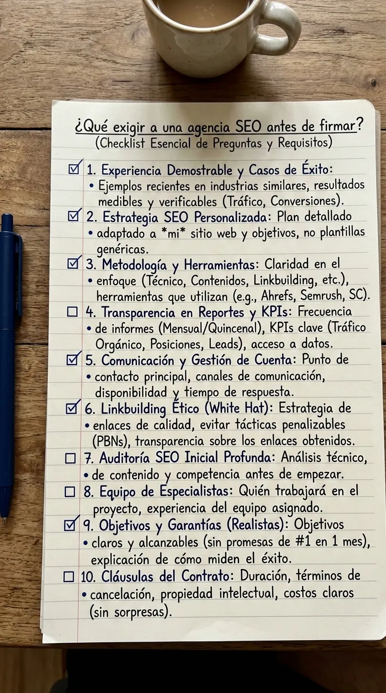 Qué exigir a una agencia SEO antes de firmar